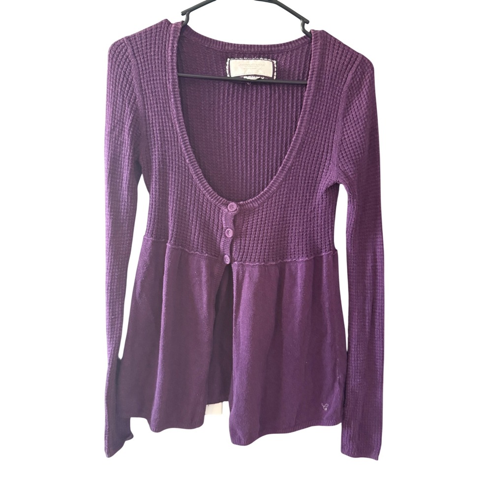 American Eagle‎ Y2k Purple Waffle Knit Babydoll Sweater Elena Gilbert Bella Swan